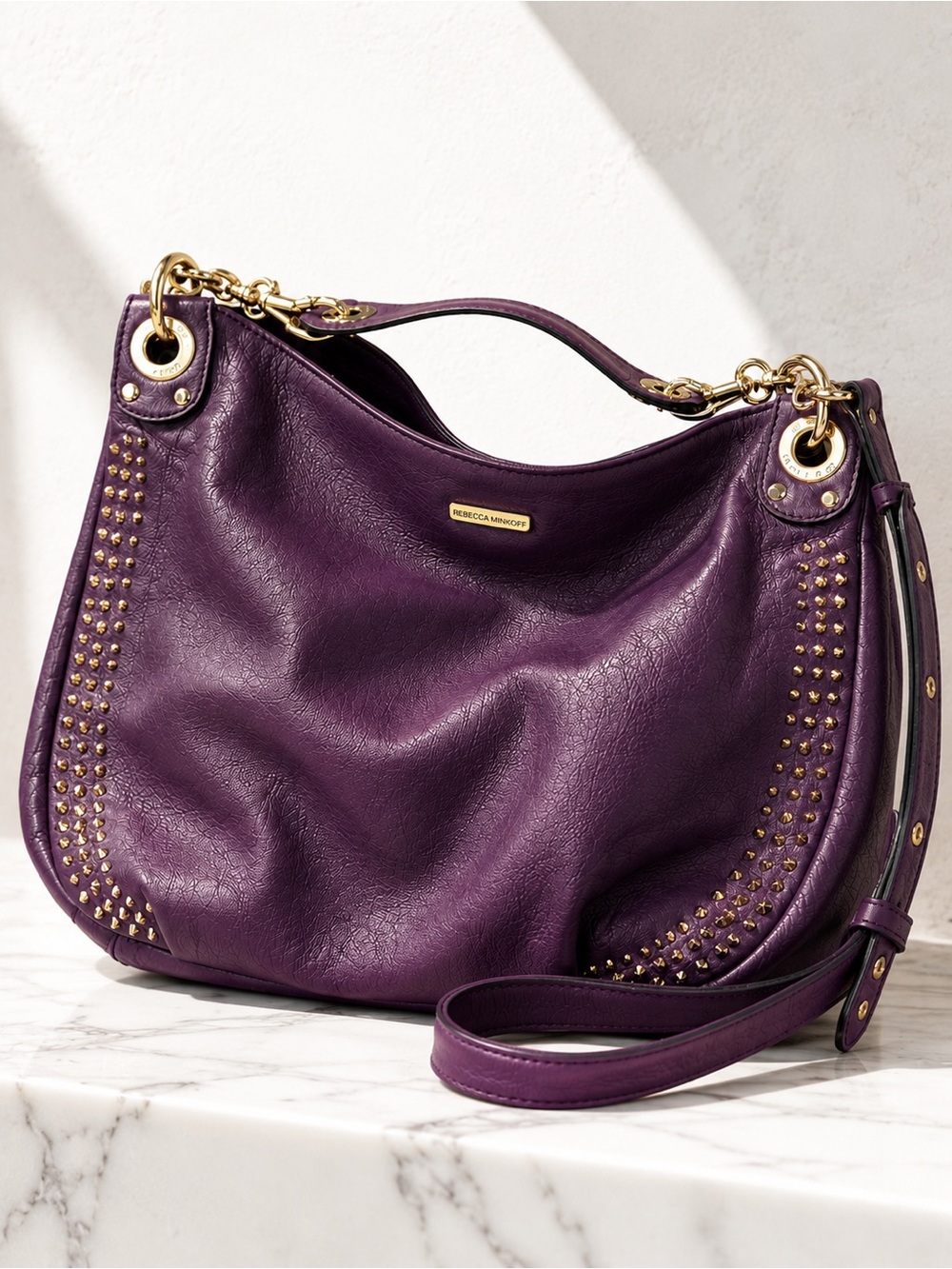 Rebecca Minkoff Plum Purple Studded Leather Hobo Shoulder Bag